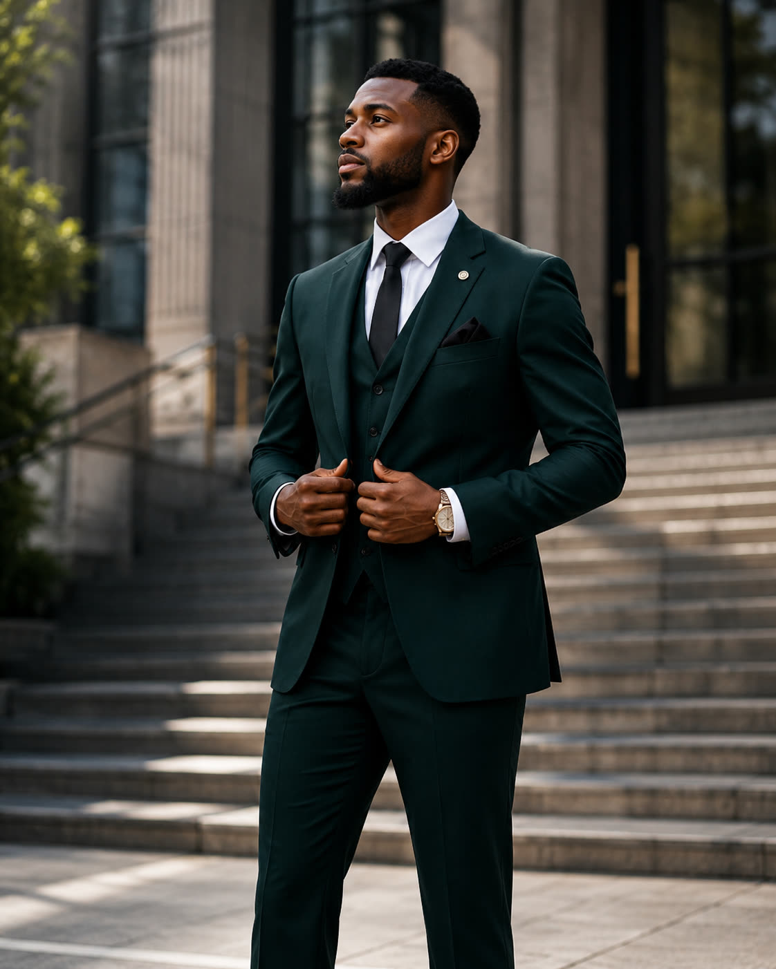 Deacon Ashe, Founder of Well Suited, in a tailored three-piece suit — modeling the presentation, preparation, and purpose the program teaches young men.